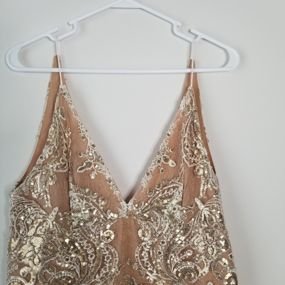 Free People Night Shimmers Mini Dress Lace Sparkly Size S Ivory/Beige Neutral - Picture 9 of 14